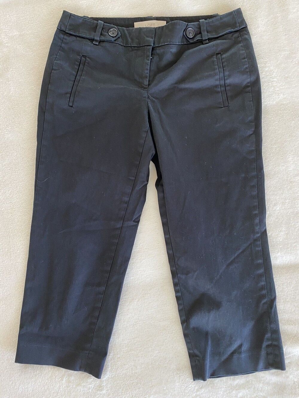 Ann Taylor Loft Petites Black Cotton Stretch Capri Crop Pants SZ 4P